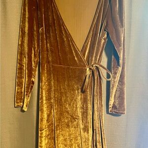 Velvet Wrap Dress in Gold
